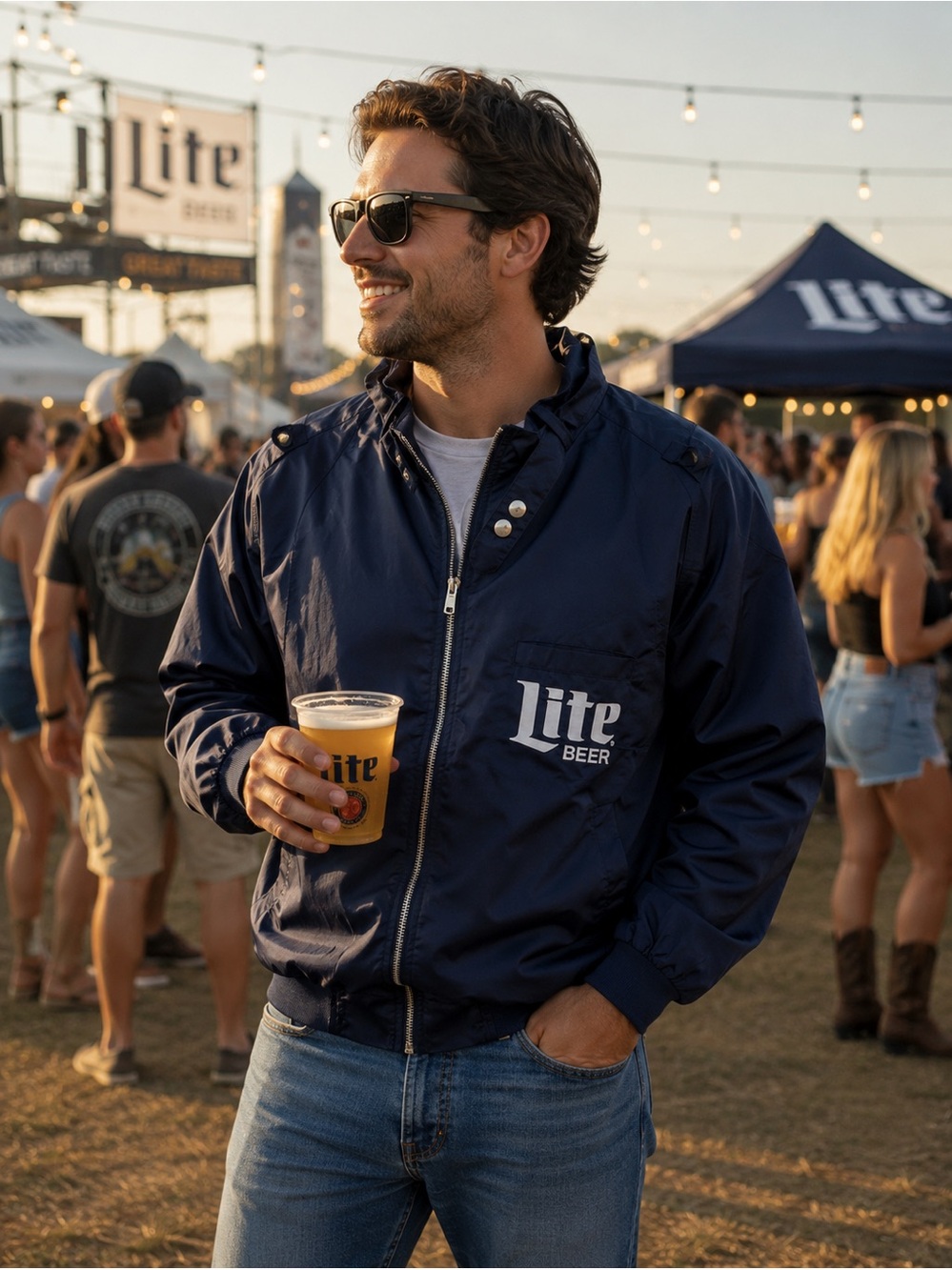 🍺 Miller Lite Beer Jacket XL NWT | Vintage Style Navy Zip-Up Windbreaker